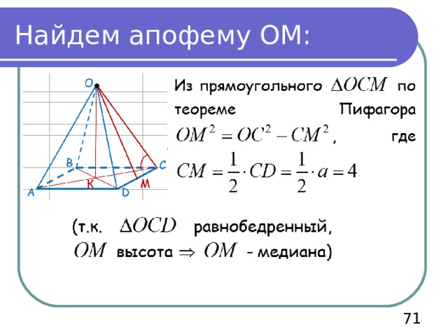 Найдем апофему ОМ: 71 