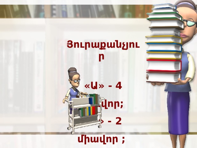 Յուրաքանչյուր  «Ա» - 4 միավոր; «Բ» - 2 միավոր ; «Գ» - 0 միավոր . 