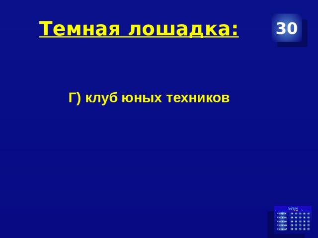 Темная лошадка: 30 Г) клуб юных техников 