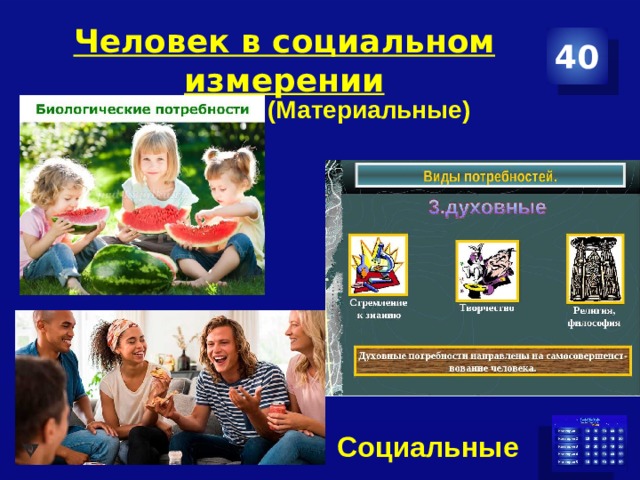 Человек в социальном измерении 40  (Материальные) - Социальные 