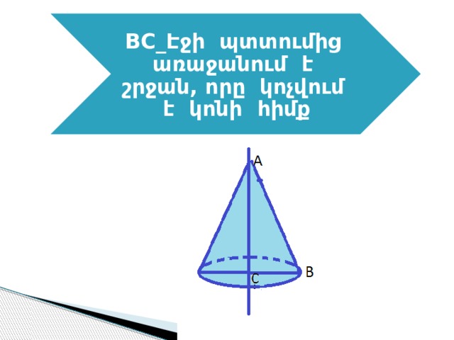 BC_Էջի պտտումից առաջանում է շրջան, որը կոչվում է կոնի հիմք 