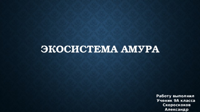 Экосистема Амура Работу выполнил Ученик 9А класса Скороскоков Александр 