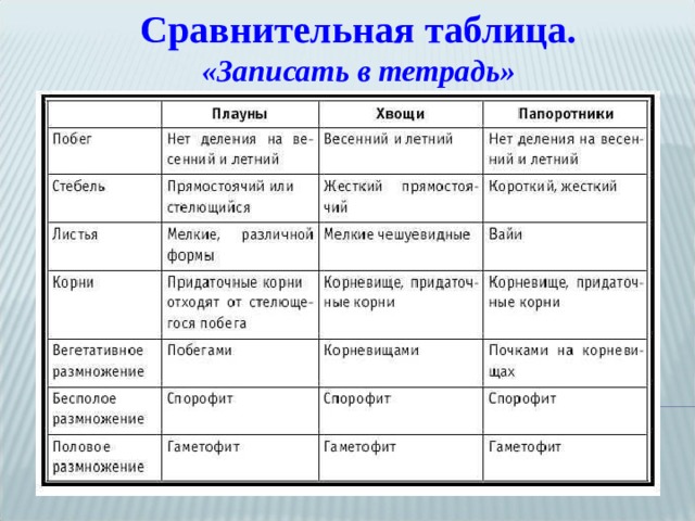 Сравнительная таблица. «Записать в тетрадь» 