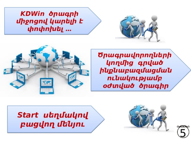KDWin ծրագրի միջոցով կարելի է փոփոխել … Ծրագրավորողների կողմից գրված ինքնաբազմացման ունակությամբ օժտված ծրագիր Start սեղմակով բացվող մենյու 5 