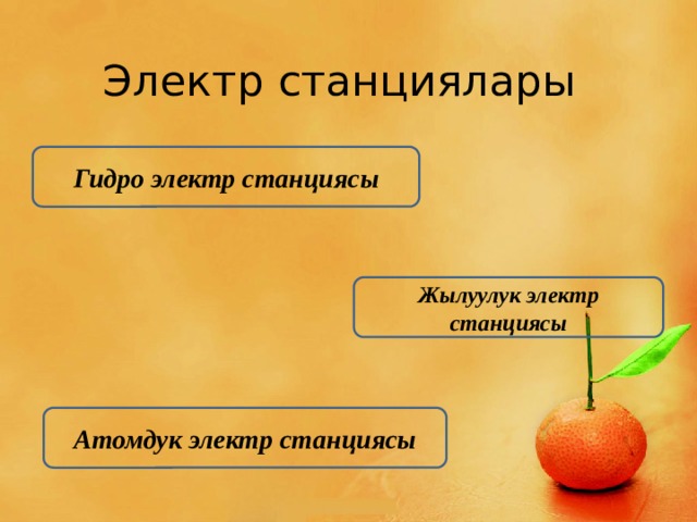 Электр станциялары Гидро электр станциясы Жылуулук электр станциясы Атомдук электр станциясы 