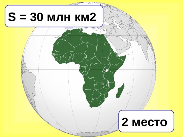 S = 30 млн км2 2 место 