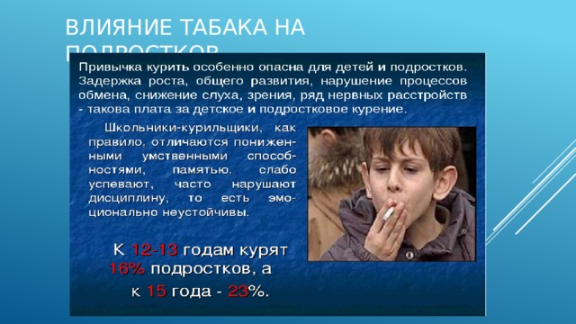 Влияние табака на подростков 