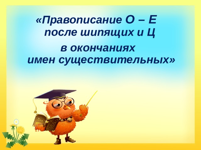 «Правописание О – Е  после шипящих и Ц в окончаниях  имен существительных»    