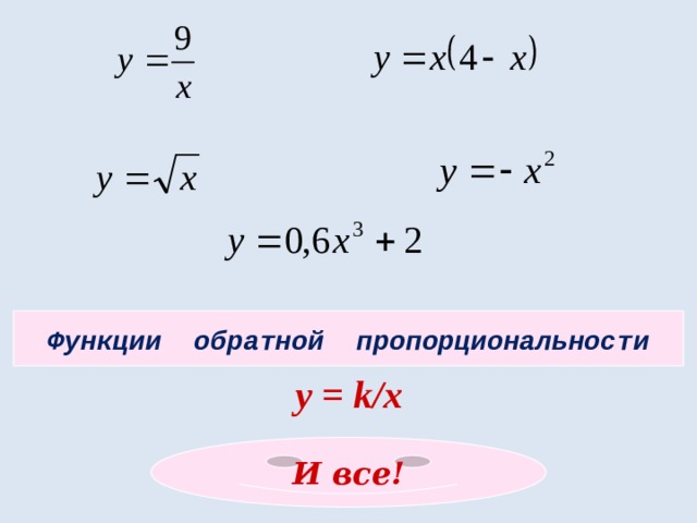 Функции обратной пропорциональности у = k / x И все! 