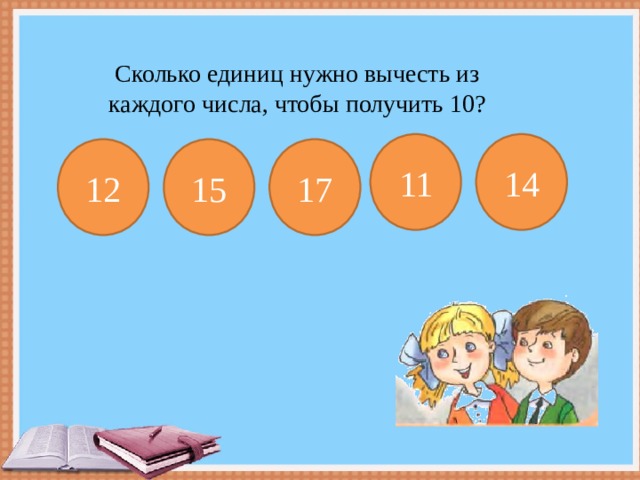 Замени суммой разрядных слагаемых 16 = 10 + 6    11 = 10 + 1 14 = 10 + 4    17 = 10 + 7 13 = 10 + 3    19 = 10 + 9 