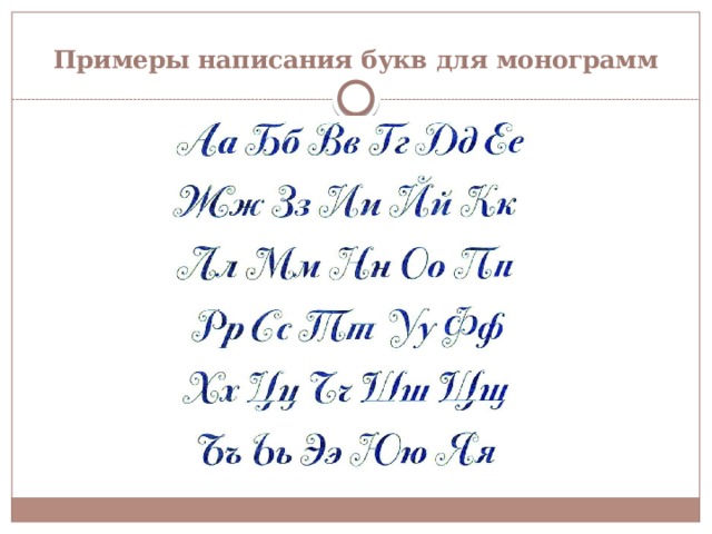 Примеры написания букв для монограмм 