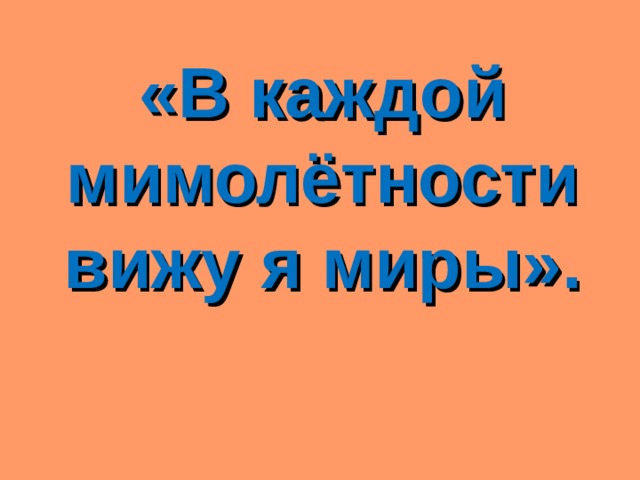 «В каждой мимолётности вижу я миры». 