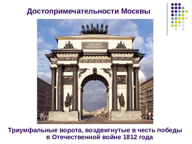 Достопримечательности Москвы Триумфальные ворота, воздвигнутые в честь победы  в Отечественной войне 1812 года 