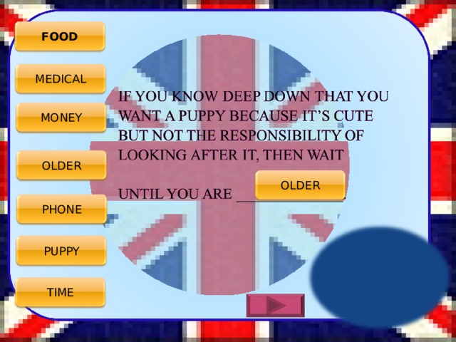 FOOD MEDICAL MONEY OLDER OLDER PHONE PUPPY TIME 