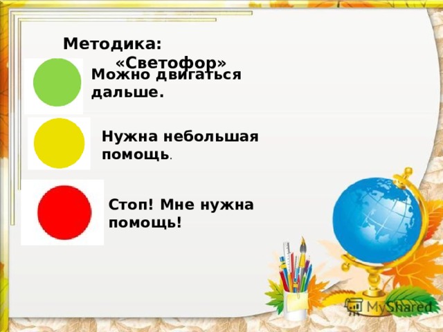  Методика:  «Светофор»    Можно двигаться дальше. Нужна небольшая помощь . Стоп! Мне нужна помощь! 