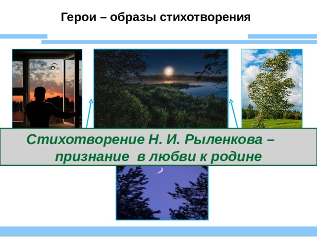 Герои – образы стихотворения Стихотворение Н. И. Рыленкова – признание в любви к родине 