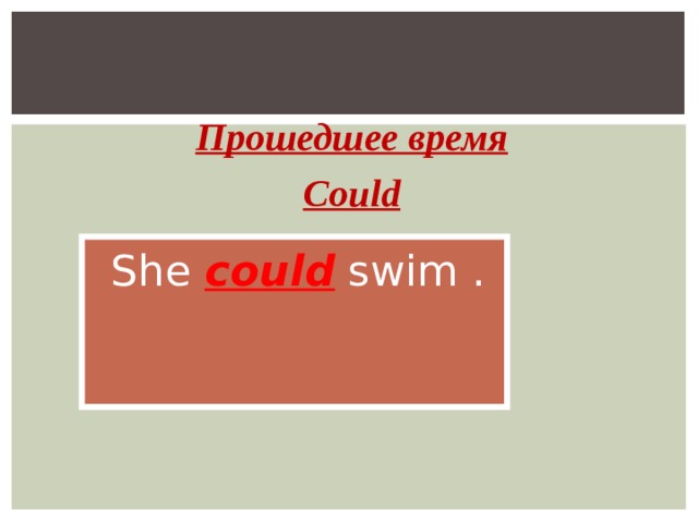 Прошедшее время Could She could swim . 