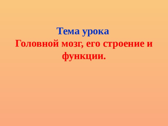 Тема урока  Головной мозг, его строение и функции.