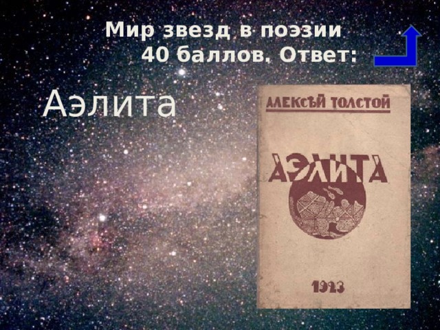  Мир звезд в поэзии  40 баллов. Ответ: Аэлита 