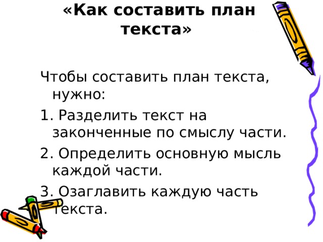 Памятка  «Как составить план текста»   
