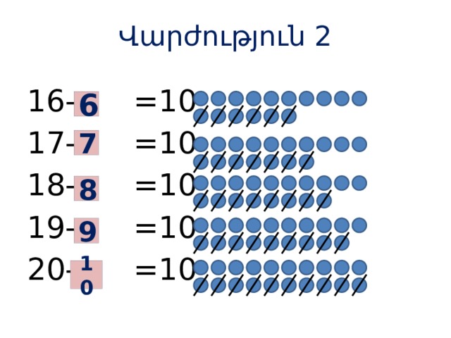 Վարժություն 2 16- =10 17- =10 18- =10 19- =10 20- =10 6 7 8 9 10 
