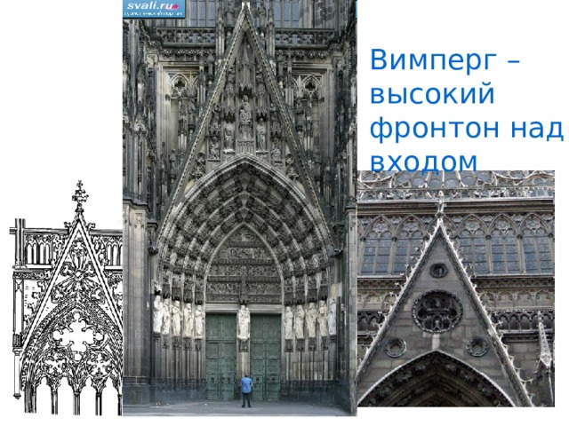 Вимперг – высокий фронтон над входом Вимперг (нем. Vimperg - ) – высокий остроконечный декоративный фронтон, завершающий порталы... 