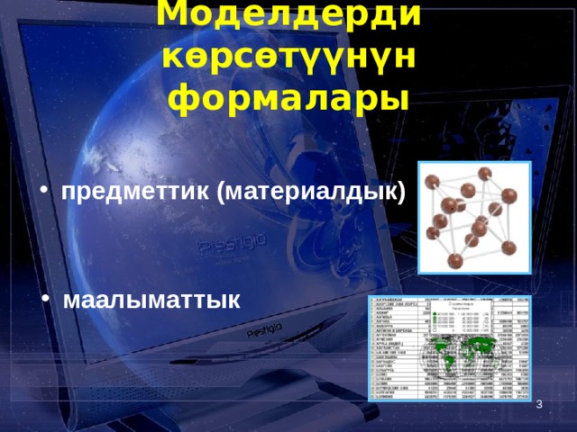 Моделдерди көрсөтүүнүн формалары предметтик (материалдык) маалыматтык  