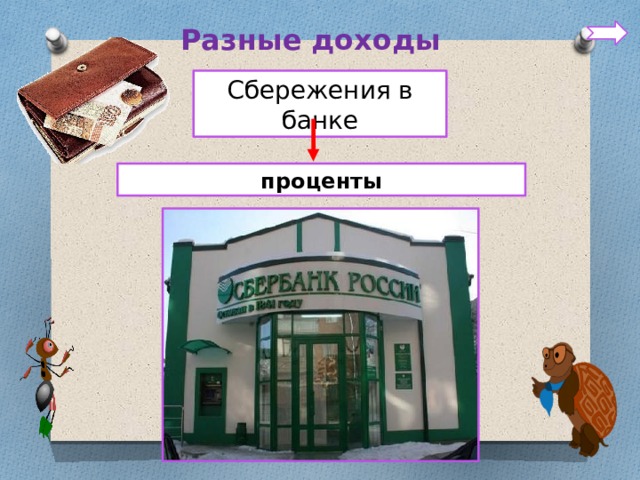 Разные доходы Сбережения в банке проценты 