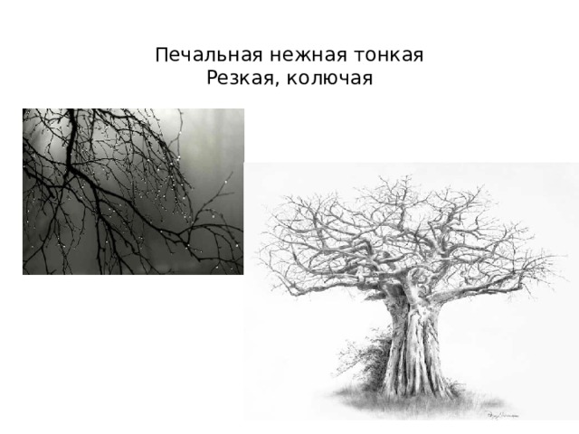  Печальная нежная тонкая  Резкая, колючая 