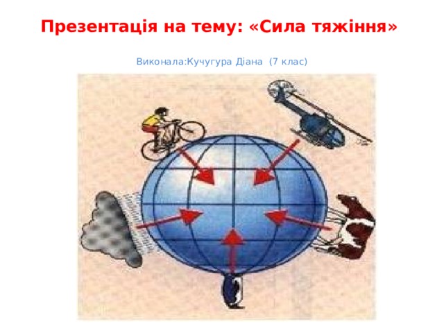 Презентація на тему: «Сила тяжіння»   Виконала:Кучугура Діана (7 клас) 