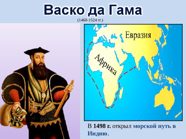 (1460-1524 гг.) В 1498 г. открыл морской путь в Индию . 