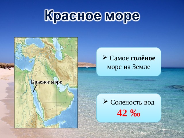  Самое солёное море на Земле  Соленость вод 42  ‰  