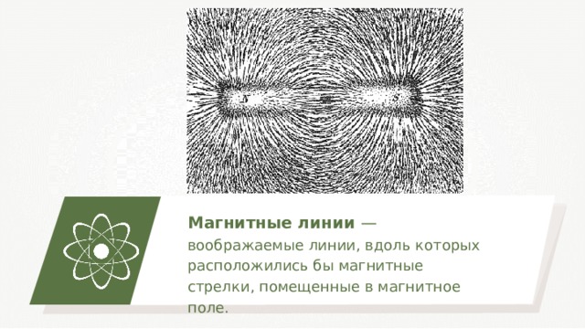 Магнитные линии — воображаемые линии, вдоль которых расположились бы магнитные стрелки, помещенные в магнитное поле. 