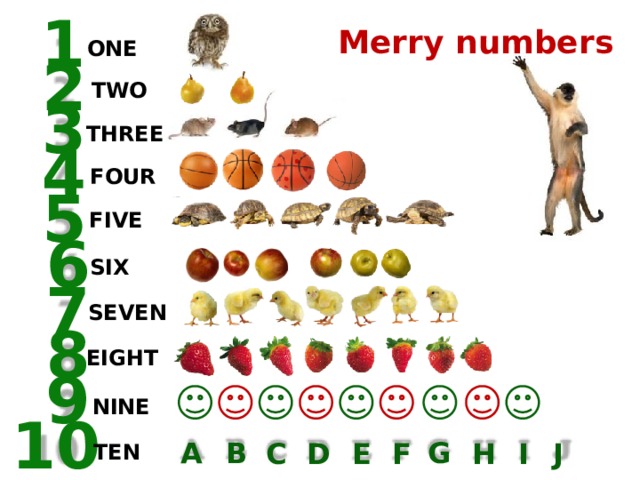 1 Merry numbers ONE 2 TWO 3 THREE 4 FOUR 5 FIVE 6 SIX 7 SEVEN 8 EIGHT 9  NINE  10  TEN G B A C I H J F D E 36 