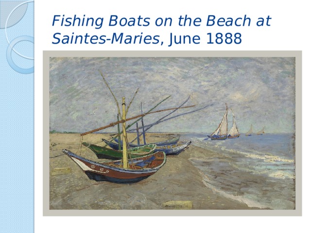 Fishing Boats on the Beach at Saintes-Maries , June 1888 
