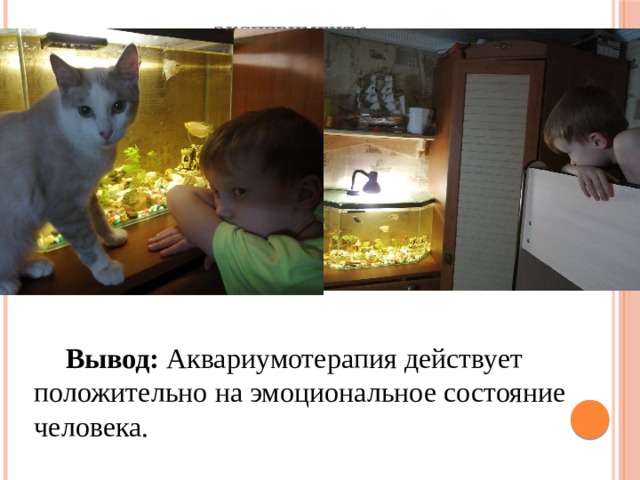 Эксперимент 3.   Вывод: Аквариумотерапия действует положительно на эмоциональное состояние человека.