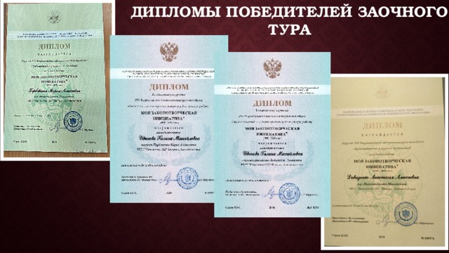 Дипломы победителей заочного тура 