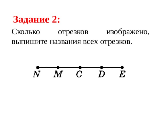Задание 2: Сколько отрезков изображено, выпишите названия всех отрезков. 