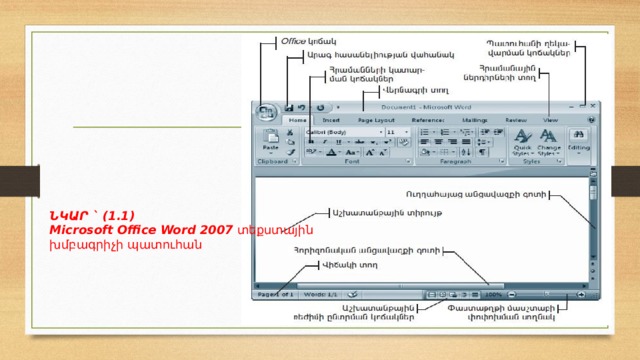 ՆԿԱՐ ` (1.1) Microsoft Office Word 2007  տեքստային խմբագրիչի պատուհան 