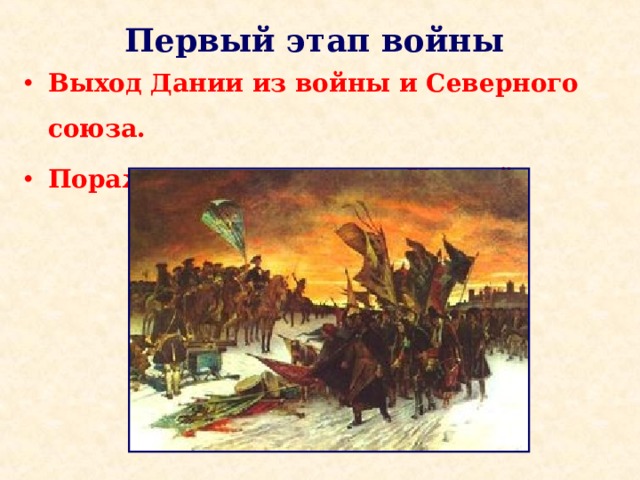 Первый этап войны Выход Дании из войны и Северного союза. Поражение русских под Нарвой . 