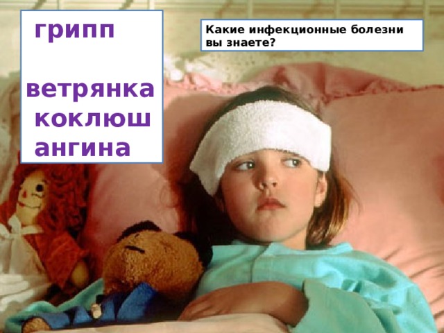  грипп  ветрянка  коклюш  ангина Какие инфекционные болезни вы знаете? Какие инфекционные болезни вы знаете?  