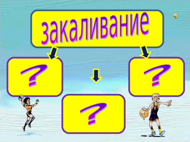 Сегодня мы будем говорить о закаливании и предупреждении болезней. Закалённый человек без вреда для организма может переносить ветер, снег и холод, почти не болеет простудными заболеваниями. С помощью чего проводится закаливание?  