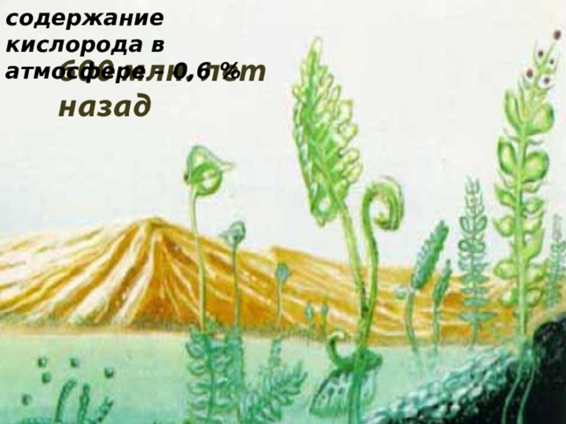 содержание кислорода в атмосфере – 0,6 % 