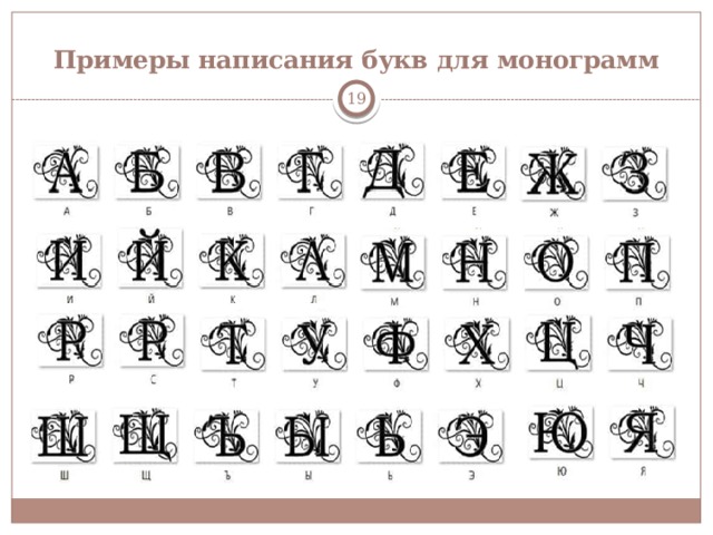 Примеры написания букв для монограмм  
