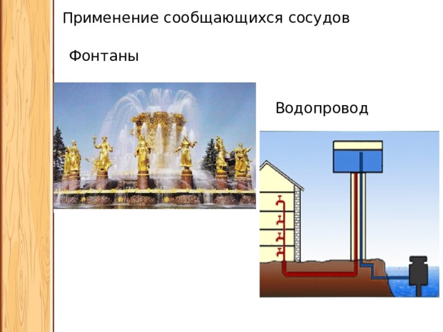 Применение сообщающихся сосудов Фонтаны Водопровод 