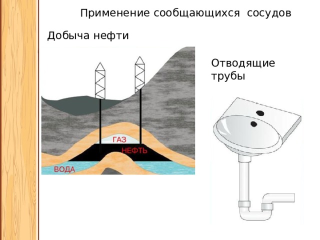 Применение сообщающихся сосудов Добыча нефти Отводящие трубы 