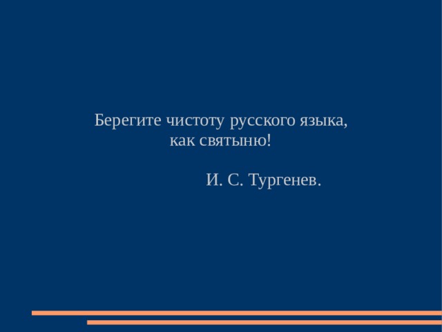 Берегите чистоту русского языка, как святыню!  И. С. Тургенев. 