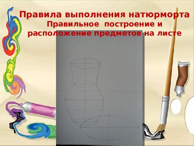 Правила выполнения натюрморта Правильное построение и расположение предметов на листе 