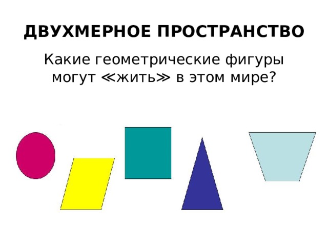 ДВУХМЕРНОЕ ПРОСТРАНСТВО Какие геометрические фигуры могут ≪жить≫ в этом мире? 