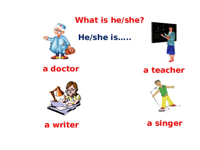 English 4 What is he/she? He/she is….. a doctor a teacher a singer a writer  C.М бовтун, учитель английского языка 